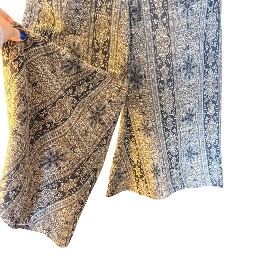 NWT $198 Free People Sz 6 Dahlia Brown Tapestry Wide Leg Linen Blend Pants Boho - Picture 3 of 9